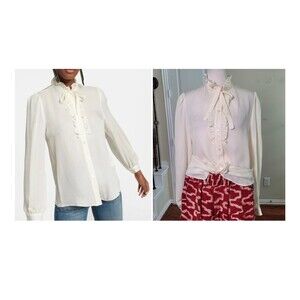 Nili Lotan 100% Silk Nicole Ruffle Blouse Shirt Sz Small Ivory Preppy Academia